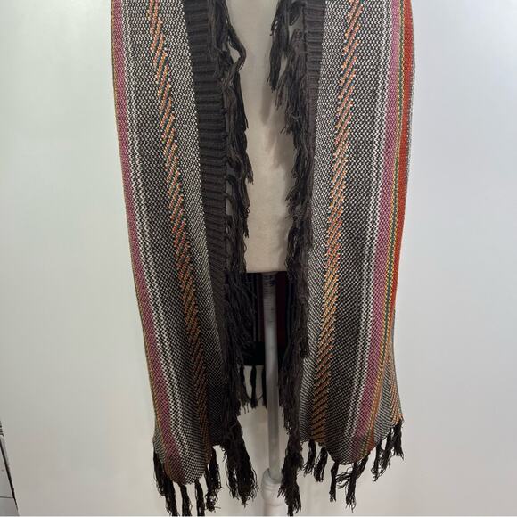 Wrangler New Brown Striped Fringe Sweater Vest Open Front Long Line Cardigan S - Picture 5 of 14